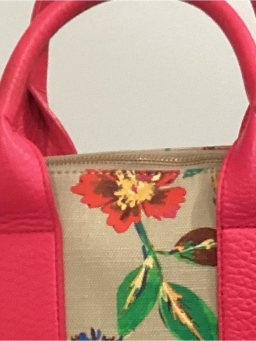 kate spade Beige Canvas Floral Tote with Hot Pink Trim - Picture 4 of 8